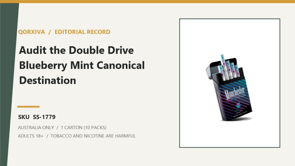 Qorxiva editorial record for Manchester Double Drive Blueberry Mint Cigarettes - 1 Carton (10 Packs) and SKU SS-1779